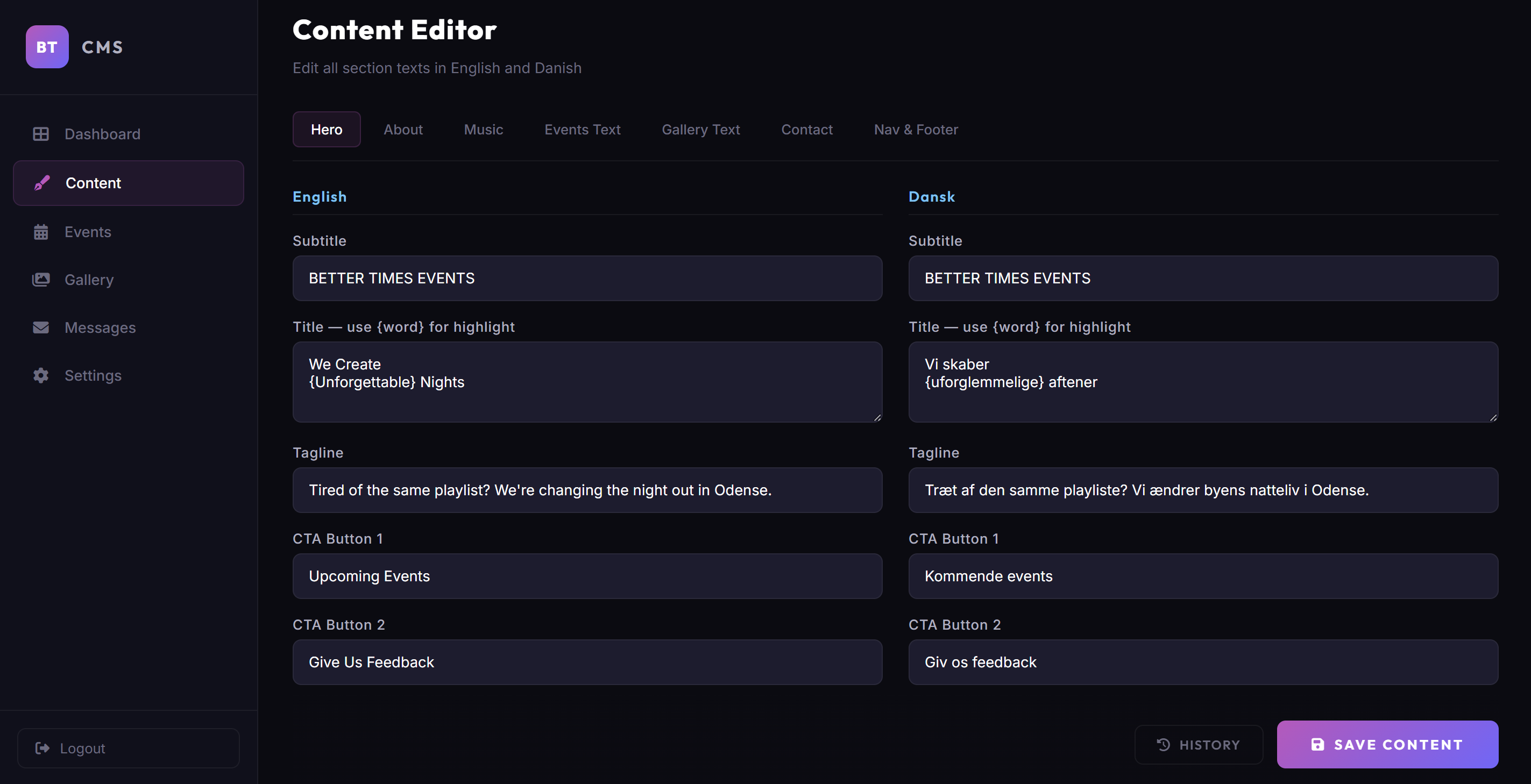 CMS Content Editor bilingual