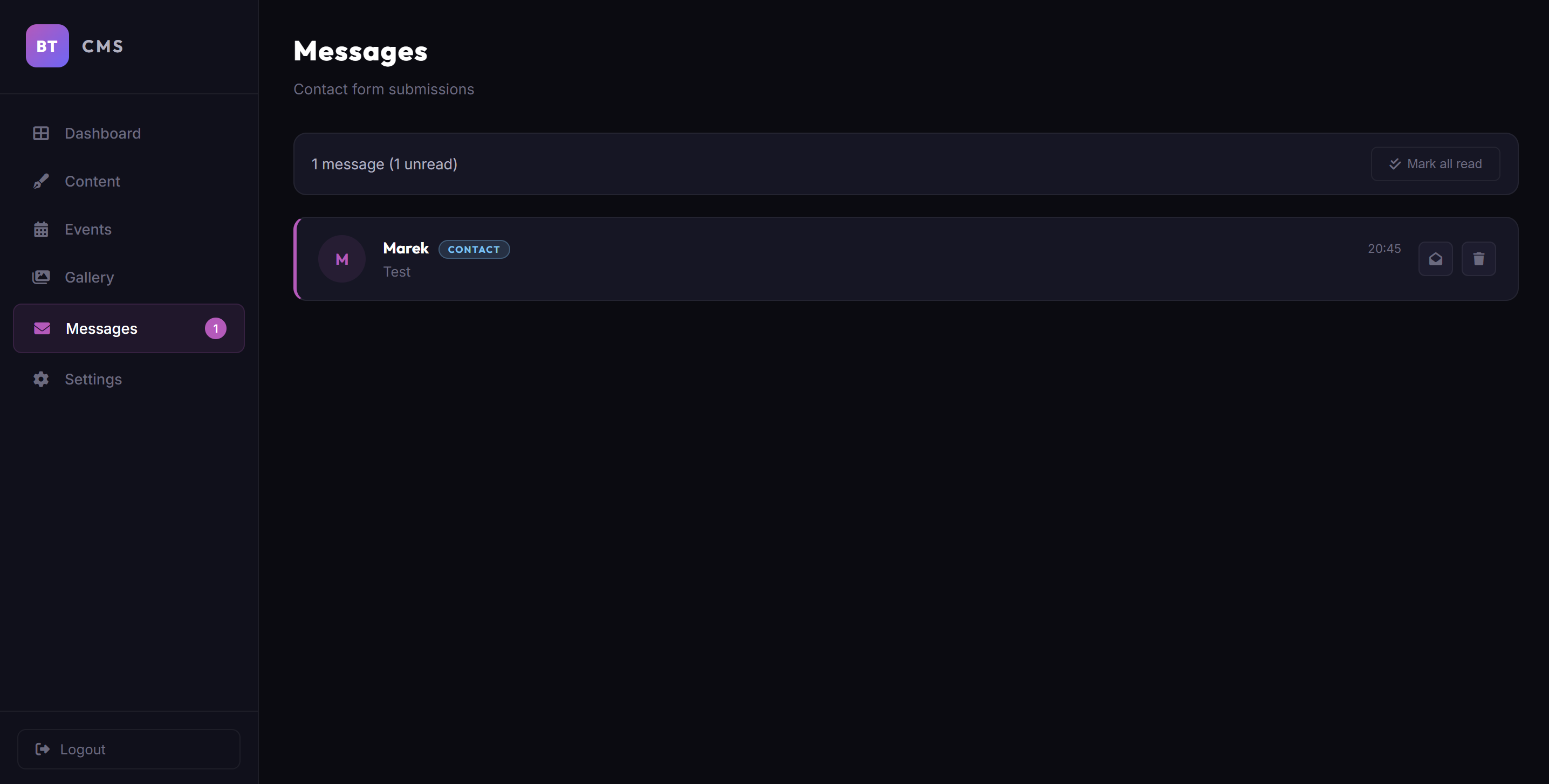 CMS Messages inbox