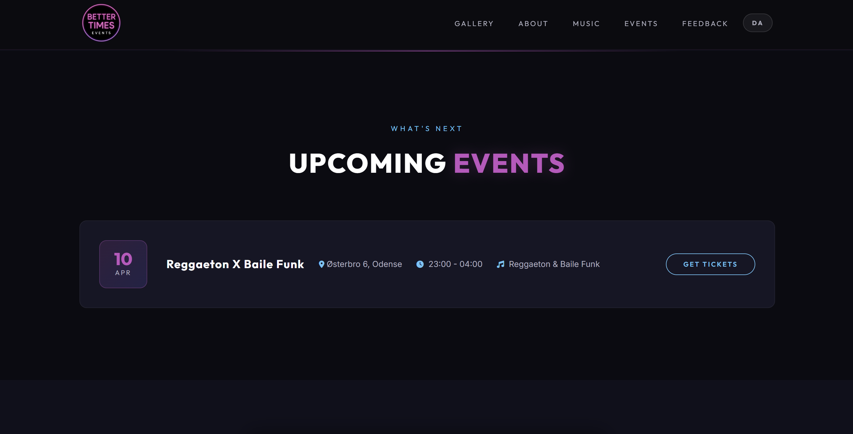 Upcoming events listing